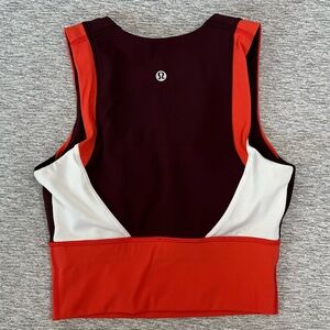Lululemon Kick Swerve Sweat Bra, Bordeaux Drama/ Vivid Flame/White, Size 2